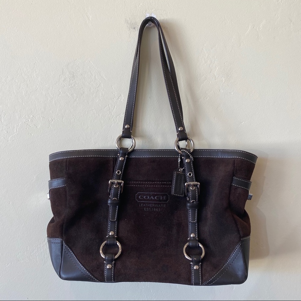 Coach Espresso Suede/Leather Shoulder Bag